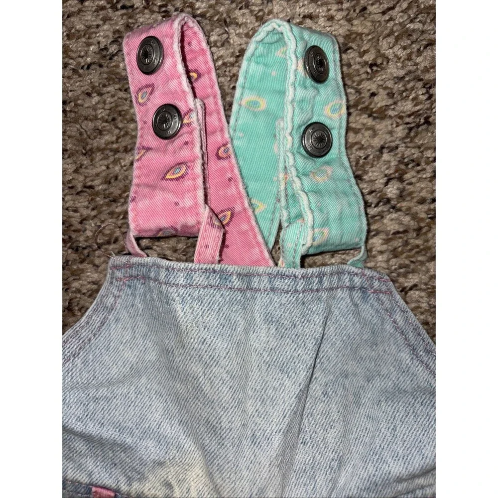 Vintage Lee Baby Denim Overalls Patchwork Striped Balloon 18m USA Rare Snap